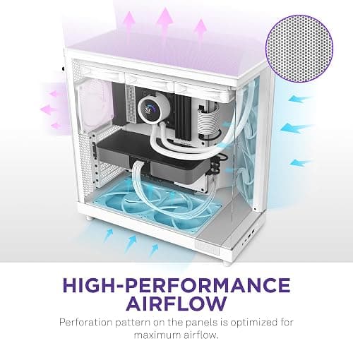 NZXT H6 Flow | CC-H61FW-01 | Compact Dual-Chamber Mid-Tower Airflow Case | Panoramic Glass Panels | High-Performance Airflow Panels | Includes 3 x 120mm Fans | Cable Management | White thumbnail 5