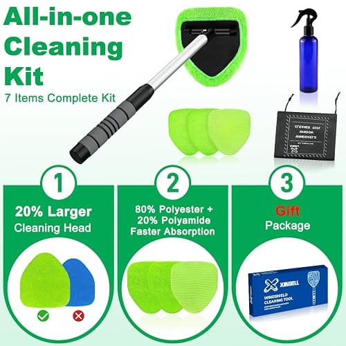 XINDELL Windshield Cleaner Tool – Car Interior Window Cleaning Kit with Extendable Handle & 4 Microfiber Pads, Auto Wiper Inside Windshield Brush for Car & Home Windows thumbnail 3
