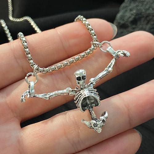 Skull Skeleton Necklace Gothic Jewelry for Men and Women, Gothic Necklace Accessories,Punk Rock Skull Pendent thumbnail 5