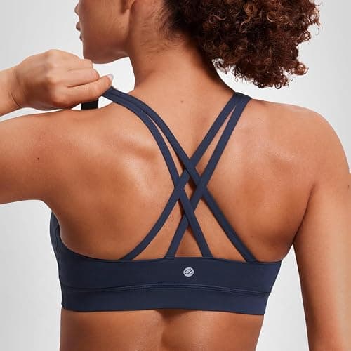 CRZ YOGA Naked Feeling Strappy Sports Bras | Medium Support, Removable Pads, Yoga, Sleek, Scoop Neck, for Women thumbnail 7