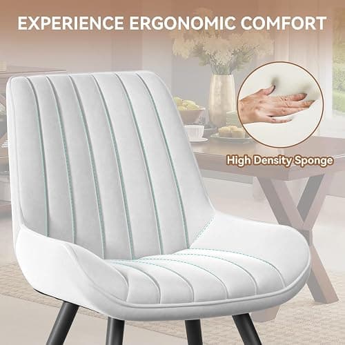 Nebuaegis Modern Kitchen Chairs Set of 4, Comfortable Upholstered Dining Chair with Thick Cushions, Fabric Side Chairs with Metal Legs for Dining Room or Kitchen,White - Set of 4 - White thumbnail 3