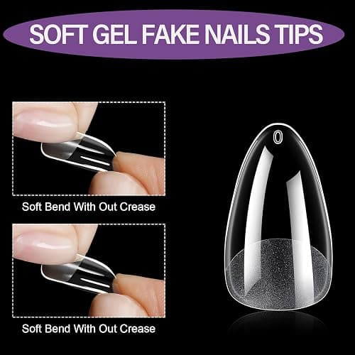 Curvlife Soft Gel X Nails Tips Acrilic Full Cover Nails 500pcs Clear Almond Press On Nails Salon Diy Nails At Home (Clear Frosted-teardrop-shaped, 500pcs) thumbnail 4