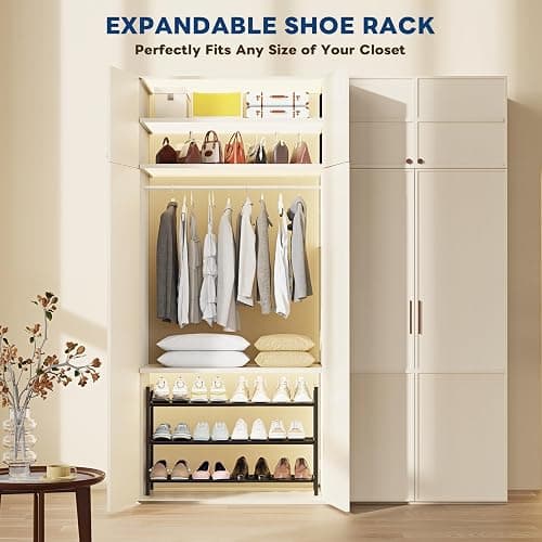 Mavivegue Expandable Shoe Rack for Closet, 3-Tier Shoe Organizer, Adjustable Shoe Rack for Front Door Entrance, Entryway - 3 Tier - Black thumbnail 7