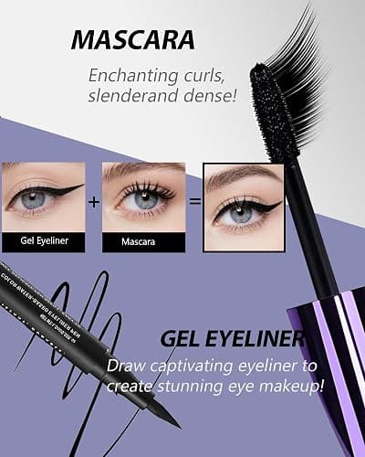 Waterproof Black Mascara&Liquid Eyeliner Pen Set,Volumizing Colored 5D Fiber Mascara for Eyelash Volume and Length Máscara,Longlasting Smudgeproof Matte Color Eye Liner Pencil Women Party Stage Use thumbnail 4