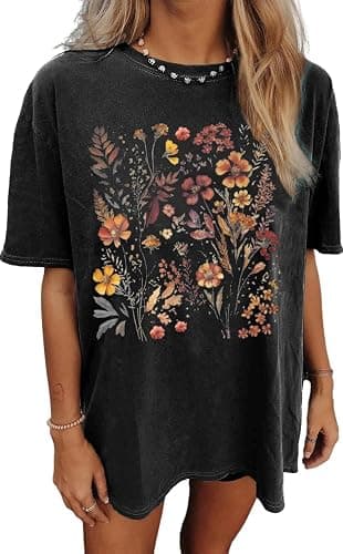 Womens Oversized Tshirt Flower Graphic Tees Nashville Music Short Sleeve Shirts Summer Casual Loose Beach Tops - Image 1