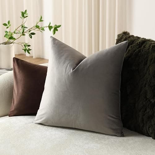 DEZENE Throw Pillow Covers 18x18 Light-Grey: Pack of 2 Cozy Soft Velvet Square Modern Luxury Decorative Throw Pillow Cases for Sofa Couch Living Room Bed Home Decor thumbnail 4