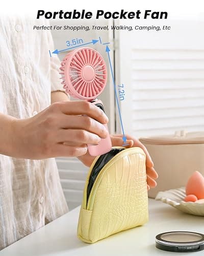coldSky Portable Handheld Fan, 4000mAh Battery Operated with LED Display, Handheld/Neck/Desk 3 in 1 Personal Small Fan, 90° Foldable Desk Fan with Base, 5 Speed Lash Makeup Fan for Women thumbnail 8