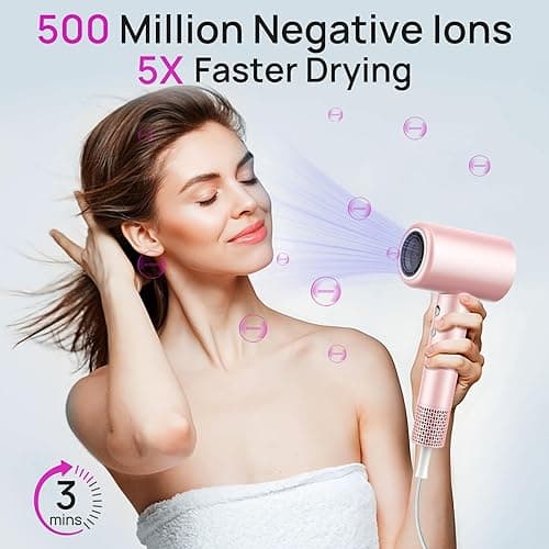 CONFU Hair Dryer, 110000 RPM Fast Drying Blow Dryer with Magnetic Diffuser and Concentrator, Professional Lightweight Ionic Hair Dryer for Women and Men - Pink thumbnail 2
