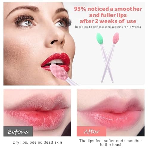 Lip Scrub Brush,Lip Scrubber Exfoliator,Double-Sided Silicone Lip Exfoliating Tool,Gentle Lip Exfoliator Scrubber Brush for Smooth,Soft,Bright,and Healthy Lips(2 PCS) thumbnail 2