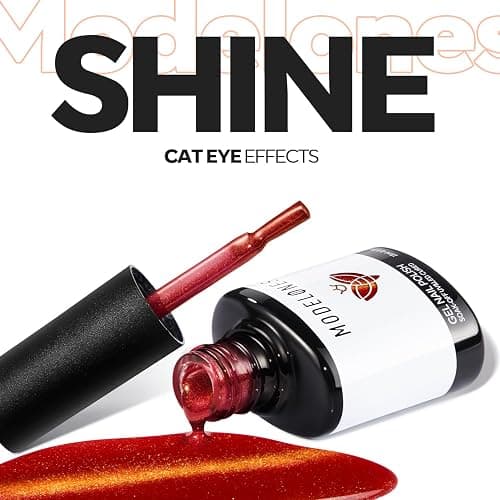 modelones Red Cat Eye Gel Nail Polish Glod Magnetic Glitter | Holographic Red Ruby Gel Polish Reflective Jelly Translucent UV Gel Manicure 15 ML thumbnail 7