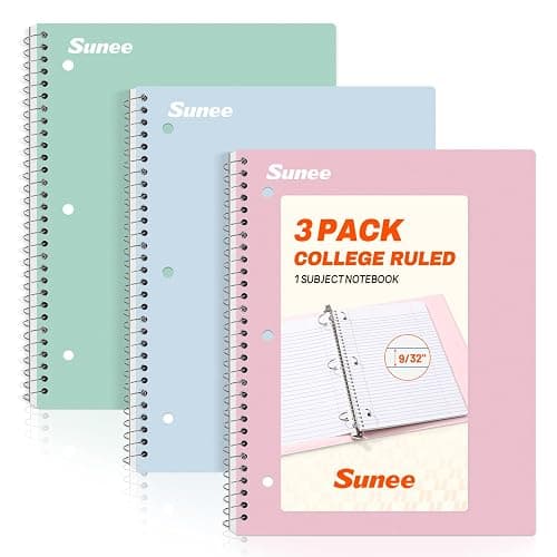SUNEE Spiral Notebooks, 3 Pack, 1-Subject, College Ruled Paper, 8" x 10-1/2", 70 Sheets per Notebook, Assorted Pastel Colors Spiral Notebooks for School - Image 1