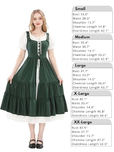 Nuoqi Renaissance Costume Women Medieval Peasant Dress Short Sleeve Chemise with Corset Overdress thumbnail 5