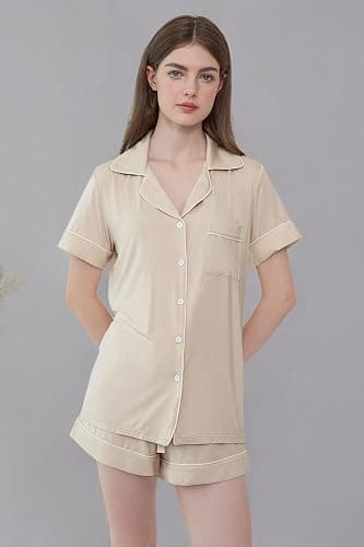 Cherrydew Women Bamboo Viscose Super Soft Comfy Summer Cooling Short Sleeve Button Down Pajama Shorts Set S-XXL thumbnail 9