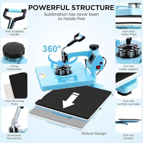 WHUBEFY Heat Press,15x15 Shirt Press Machine 8 in 1 with 30Oz Tumbler Attachment Sublimation Machine Digital Slide Out Sublimation Heat Transfer Machine, Heat Press for T-Shirts Mugs Caps Plates,1400W thumbnail 4