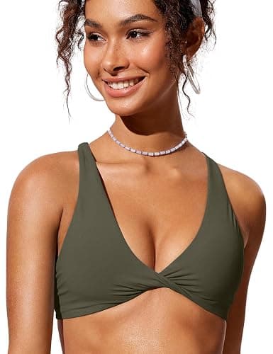 CRZ YOGA Twist Front Bikini Tops | Removable Pads, A-C Cup, V Neck, Criss Cross Back, Swim, Bathing Suit Bra for Women thumbnail 3