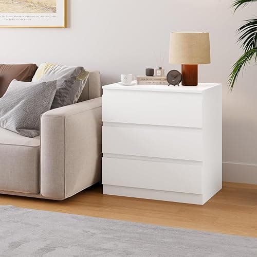 OtterOasis White Wood Dresser for Bedroom, 3 Drawer Dresser for Clothes Storage, Modern Dressers with Wide Drawers, Wide Wooden Chest Drawers for Living Room, Entryway, TV Stand thumbnail 7