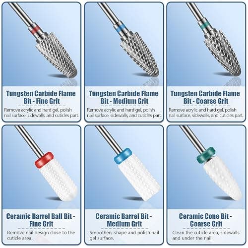 Depvko 13PC Nail Drill Bits Set, Drill Bits for Nails, 3pcs Tungsten Carbide Drill Bits+ 3pcs Ceramic Efile Nail Drill Bits+ 6pcs Cuticle Drill Bits+ 1pcs Brush, 3/32 inch Nail Bits for Nail Drill thumbnail 3