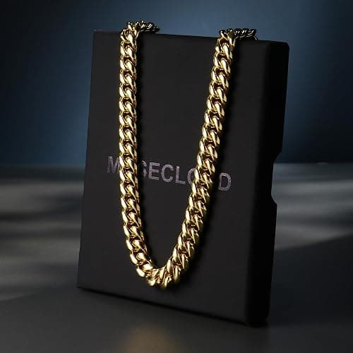 MUSECLOUD Gold Cuban Link Chain for Men Mens Stainless Steel Miami Curb Chains Necklace 5/8mm Thick Real Gold/Silver/Black Plated Diamond Cut Non-Tarnish Jewelry Trendy Christmas Gifts 18-26 Inch thumbnail 7