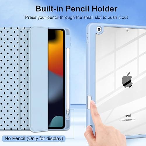 Yebiseven for iPad 9th 8th 7th Generation 10.2 Inch 2021 2020 2019 Case -[Built-in Pencil Holder], Shockproof Clear Hard Back, Slim Trifold Stand, Auto Wake/Sleep, for Girls teen Women, Blue polka dot thumbnail 5