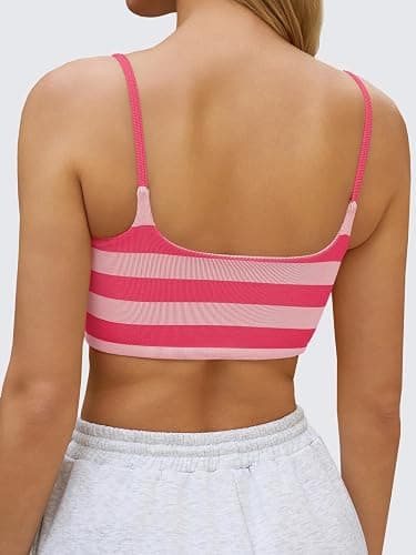 Aoysky Womens Striped Square Neck Sports Bras Spaghetti Straps Ribbed Padded Low Impact Yoga Workout Camisole thumbnail 3