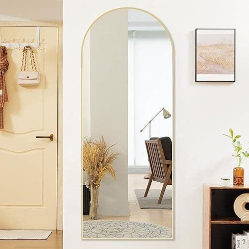 Sweetcrispy 64"x21" Arched Full Length Mirror, Standing or Leaning Full Body Mirror with Aluminum Alloy Thin Frame, Suitable for Bedroom or Cloakroom,Gold thumbnail 4