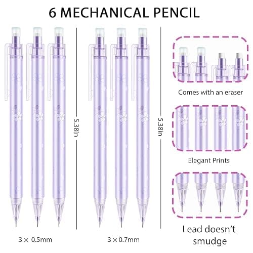 Mangpung 6Pcs Cute Purple Cherry Blossom Mechanical Pencils 0.5mm&0.7mm Mechanical Pencil Kawaii Pencils School Pencil for Students Women Office School Suppies thumbnail 3