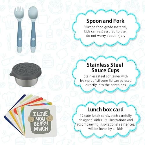 wiwens Bento Lunch Box for Kids with 12oz Soup Thermo Leak-Proof Lunch Food Container with 5 Compartment Thermo Hot Food Jar and Insulated Lunch Bag for Kid Toddler Girls Boys to School thumbnail 5