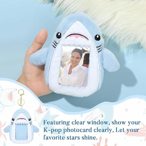 NEWEST Shark Plush Kpop Photocard Holder with Keychain, Cute Shark ID Badge Holder Protector Cover, Soft Cartoon Sea Creature Photo Case Sleeves Stationery for Idol ID Card Student Worker Bag Charm thumbnail 6