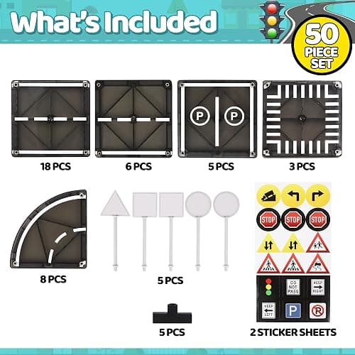 Playmags Magnetic Tiles Road Set - 50 Pcs STEM Educational Construction Toy Car Track, Building Blocks Magnet Toys for Toddlers, Safe for Ages 3+ thumbnail 4