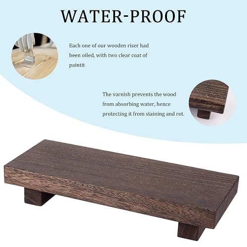 zoocatia Small Wood Tray Pedestal Stand Farmhouse Bathroom Decor Decorative Wooden Riser Kitchen Soap Dish Holder for Vanity, Counter, Sink, Dark Brown thumbnail 5