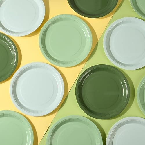 AimFun 48 Sage Green Paper Plates Gradient Green Party Plate 9 Inch Disposable Plates Round Dinner Plates for St Patrick Day Birthday Wedding Baby Bridal Shower Party Supplies thumbnail 5