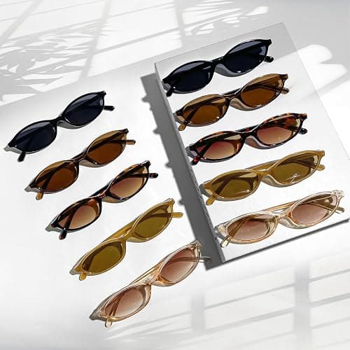 10 Pack Retro Oval Sunglasses Chic Cateye Y2K Glasses Women/Men 90s Sunnies Lightweight Narrow Shades thumbnail 4