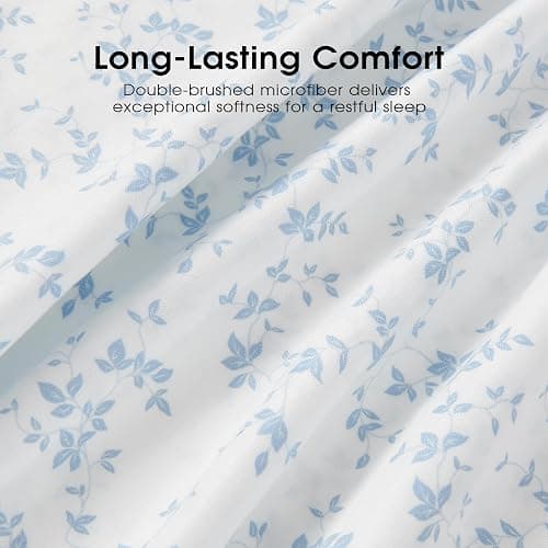 FreshCulture Floral Bed Sheets - Ultra Soft Queen Sheet Set - Brushed Microfiber Blue Floral Sheets - Deep Pockets up to 16" - Easy Care - Hotel Luxury 4 Piece Flower Printed Sheets Queen, Lille thumbnail 6