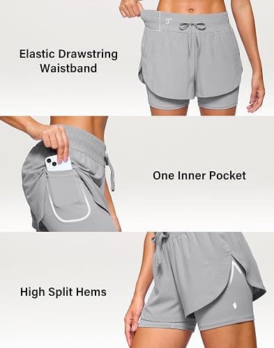 Soothfeel Women's 2 in 1 Running Shorts 5" Athletic Shorts High Waisted Workout Gym Tennis Exercise Shorts with Liner Pocket thumbnail 5