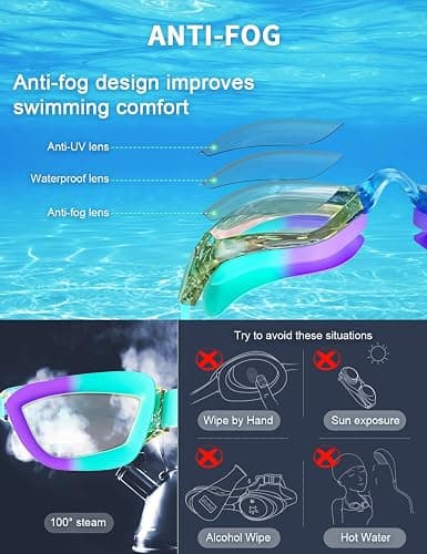 Hurdilen Kids Swim Goggles, Swimming Goggles for Kids with Nose Clip, Earplugs, Nose Bridge for Age 3-15 thumbnail 5