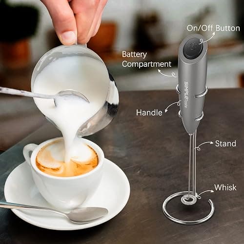SIMPLETaste Milk Frother Handheld Battery Operated Electric Foam Maker, Drink Mixer with Stainless Steel Whisk and Stand for Cappuccino, Bulletproof Coffee, Latte thumbnail 2