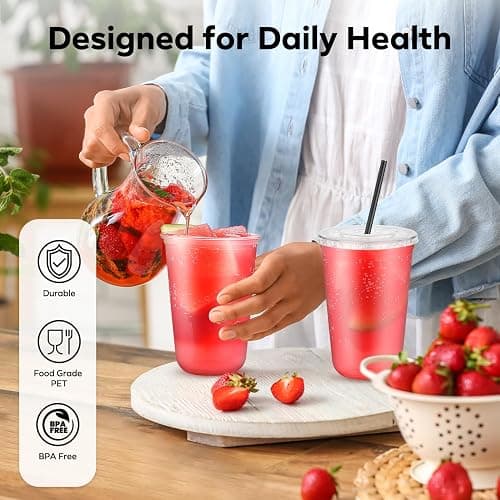 50PCS 16 oz Round Bottom Plastic Cups with Lids and Black Straws, Clear To Go Iced Coffee Smoothie Juice Cups, Disposable Cold Drink Bubble Tea Party Cups for Catering, Christmas, Birthdays, Takeout thumbnail 5
