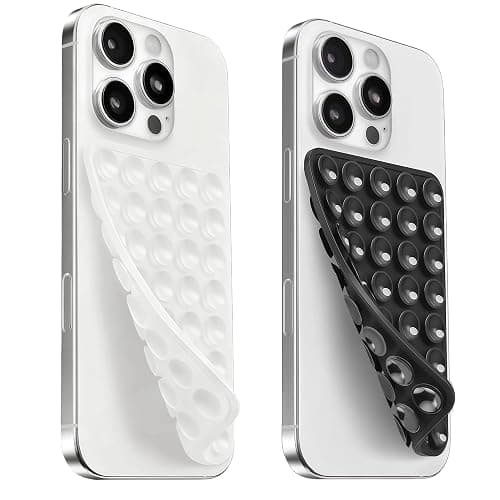 2 Pack Silicone Suction Cup Phone Case Mount Double Sided, Sticky Phone Grip with Higher Suction Power for Cell Phone, Hands-Free Phone Accessories for Selfies and Videos, Clear & Black - Image 1