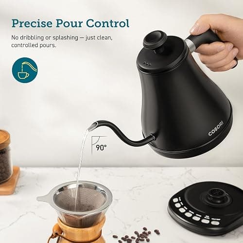 COSORI Electric Gooseneck Kettle with 5 Temperature Control Presets, Pour Over Kettle for Coffee & Tea, 1200W Quick Heating, 100% Stainless Steel Inner Lid & Bottom, 0.8L Tea Kettle, Matte Black - Gooseneck Kettle Black - Matte Black - 0.8 Quarts thumbnail 3