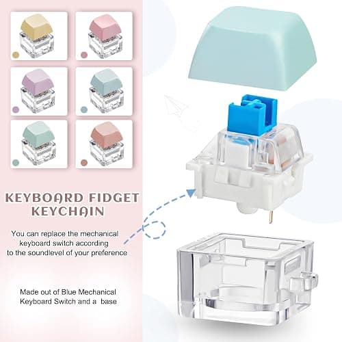 Taiyin 6 Pcs Keyboard Toy Clicker Keyboard Fidget Keychain Decompression Toys Button Stress Relief Gifts for Adult to Relief Stress Pass the Time (Nomal Style,Macaron Colors) thumbnail 4