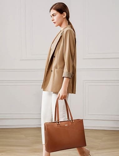 LOVEVOOK Laptop Tote Bag for Women,15.6 Inch Waterproof Computer Bags Women Business Office Work Bag Briefcase, Brown thumbnail 2