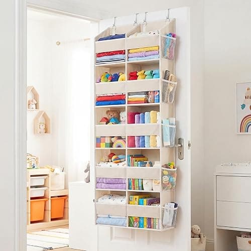 Ofiray-home Over the Door Organizer 5 Tiers,Extra Large Behind Door Storage of 10 Compartments,80 lbs Weight Capacity Over the Door Storage, Door Hanging Organizer for Closet, Diaper Organizer, Beige thumbnail 2