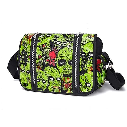 MEOKIM Gothic Canvas Backpack with Printed Skull - Green Tote Bag - Image 1