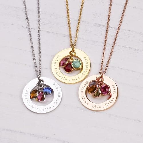 Birthstone Necklace for Mom 1 to 5 Kids Names and Birth Month Stones, Custom Family Jewelry for Women, Personalized Birthday Day, Mother's Day Gift for Wife Girlfriend, Grandma, 18k Gold Plated thumbnail 3