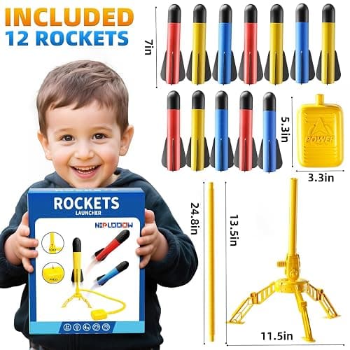 NIPLOOOW Rocket Launcher for Kids, 12 Foam Rockets, Launch up to 100+ft, Outdoor Outside Backyard Toys for Boys & Girls, Birthday Gift Toys for Kids Boys Girls Age 3 4 5 6 7 8 Years Old thumbnail 3