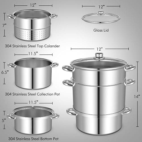 Giantex 11 Quart Juice Steamer Fruit Vegetables Juicer Steamers w/Tempered Glass Lid, Hose, Clamp, Loop Handles Stainless Steel Steam Juicer Multipots Kitchen Cookware for Making Juice, Jelly, Pasta thumbnail 2