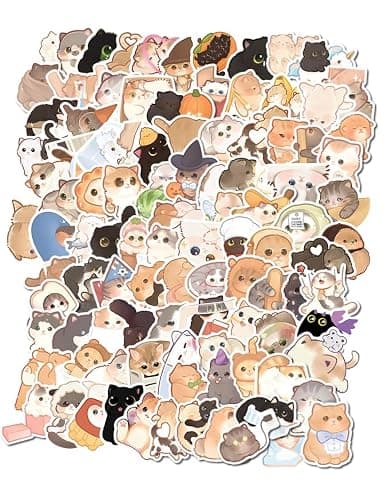 Cute Cat Stickers for Kids Teen Adults 100 Pack, Waterproof Kawaii Stickers Water Bottle Laptop Phone Case Scrapbooking, Cat Birthday Party Kawaii Gift Thing Stuff Item Boy Girl (Kawaii cat 100pcs) - Image 1