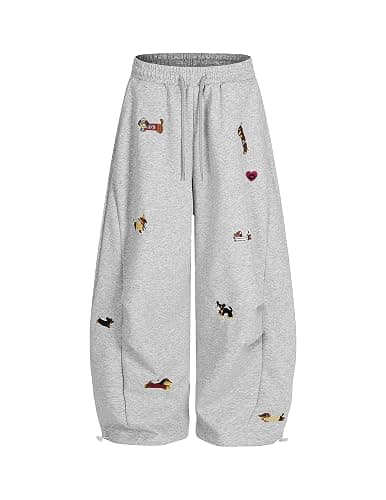 Aelfric Eden Embroidery Puppy Baggy Barrel Sweatpants Casual Y2K Elastic Drawstring Unisex Wide Leg Pants Lantern Trouser - Image 1