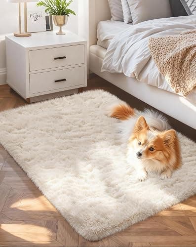 Ophanie Small Ivory Entryway Throw Rugs for Bedroom, 2x4 Mini Area Rug, Affordable Non Slip Fluffy Carpet, Fuzzy Soft Living Room Rugs, Home Decor Aesthetic, Nursery - Image 1