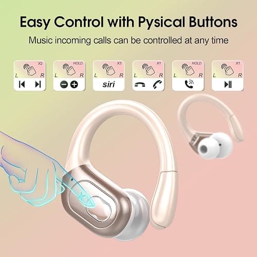 Aptkdoe Wireless Earbuds 75hrs Bluetooth 5.4 Headphone Sport, 2025 Bluetooth Earbuds Stereo Deep Bass Over Ear Bud with Earhooks, ENC Noise Cancelling Mic, IPX7 Waterproof Earphone Rose Gold - Rose Gold thumbnail 7